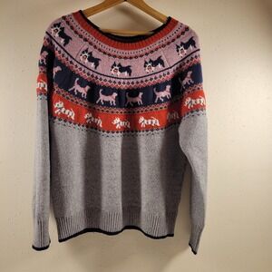 Holiday Time Sweater Women XL Grey Excellent Dog Fair Isle Metallic HTL49476